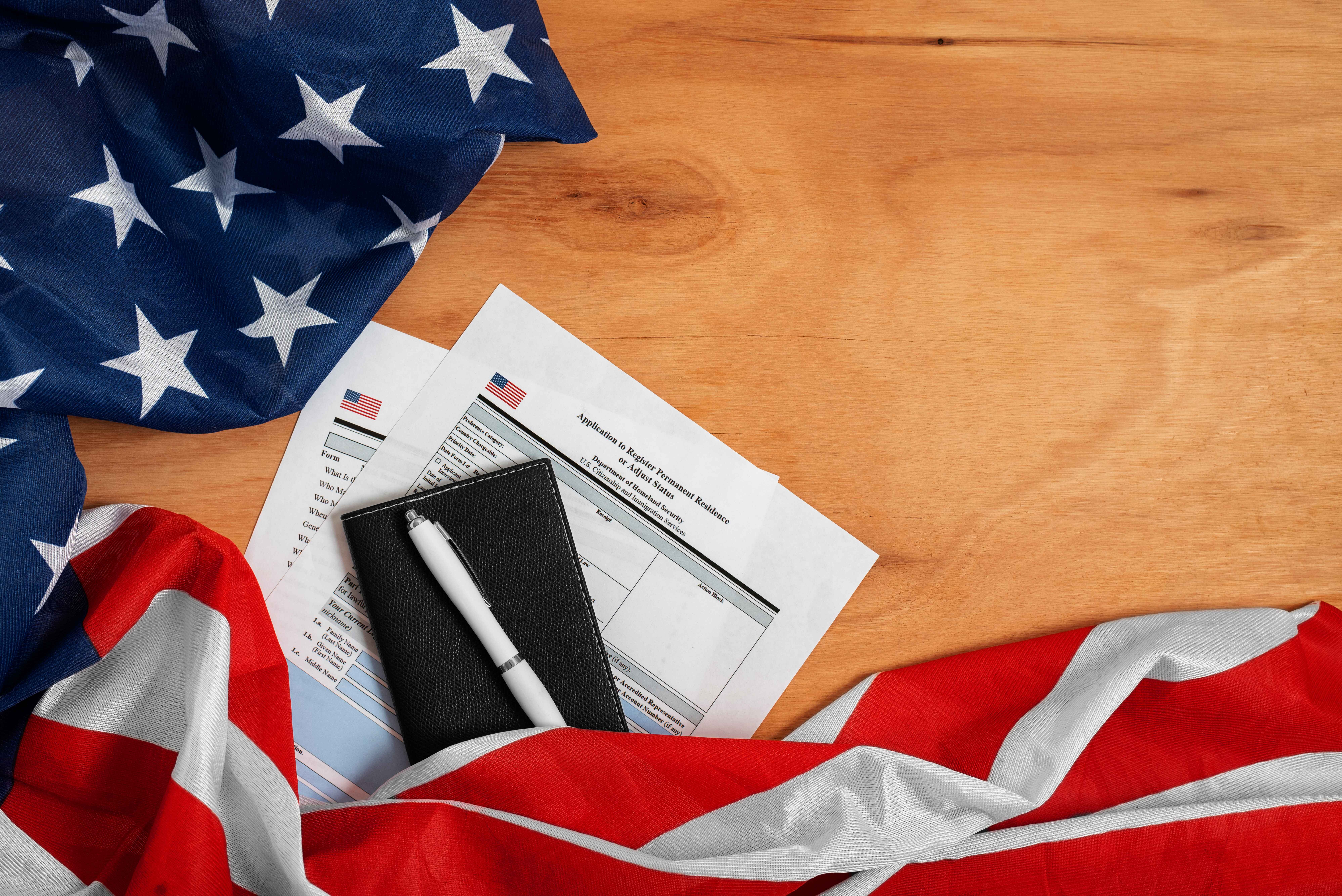 Immigration document with flag