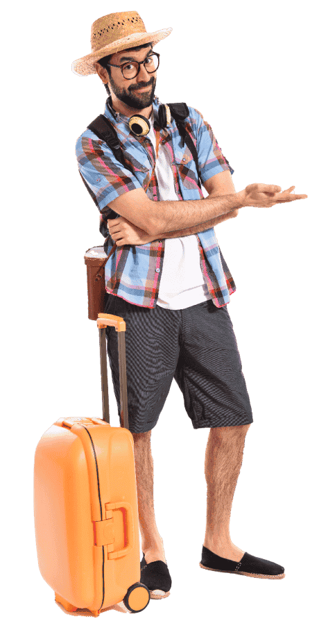 Traveler with orange luggage